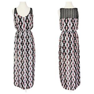 HeartSoul Maxi Dress Southwestern Aztec Sleeveless Elastic Waist w Leg Slit